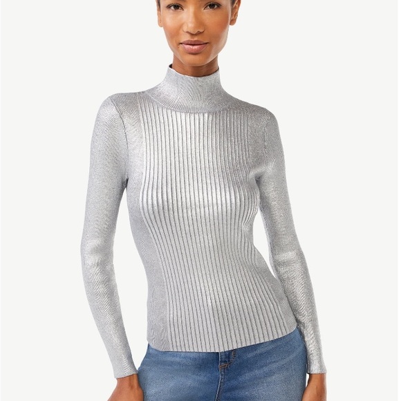 NWT - Scoop NYC Metallic High Neck Sweater - Picture 3 of 4